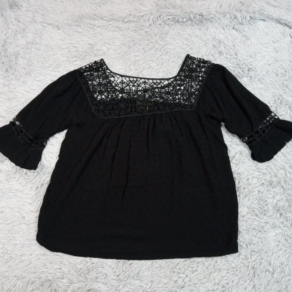 I Jeans By Buffalo Womens‎ Shirt Blouse Black Medium Lace Posette Top Casual